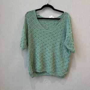 Heyson Mint Green Open Knit Sweater Size M Short Sleeve Lightweight Boho